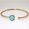 Natural Larimar Cab Bangle J - JBB999 Recent Arrival Round Shape Gemstone With 18ct Gold Plating Brass Bangle